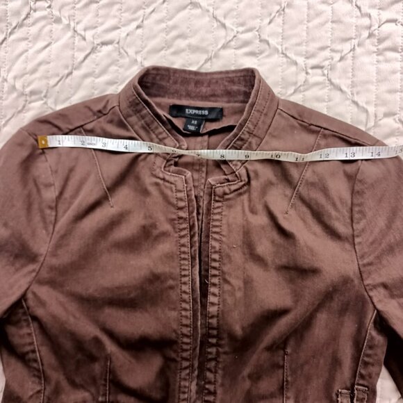 100% Cotton Denim Brown Fitted Jacket - Express - Women’s XS - Picture 4 of 12